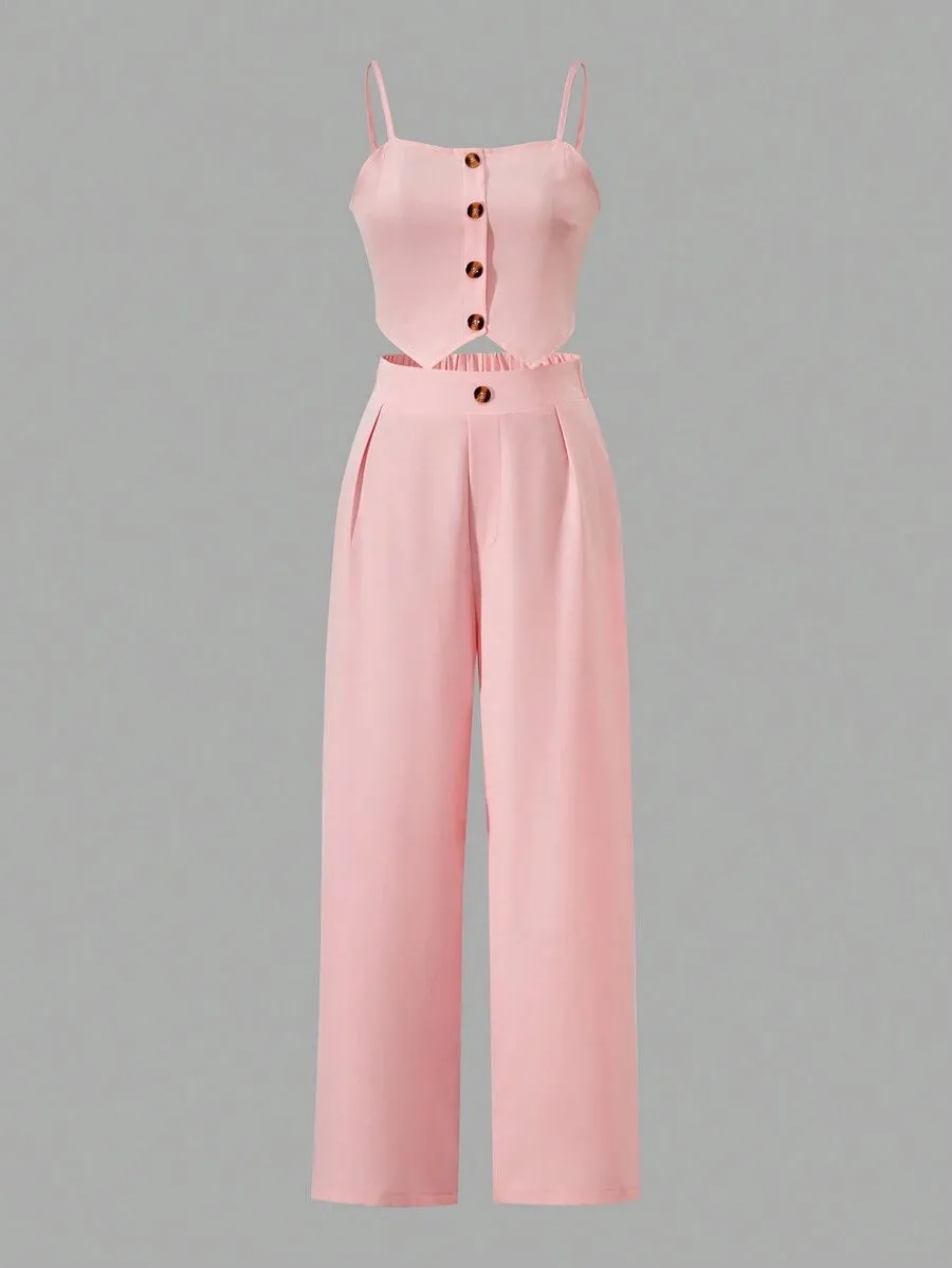 15847 1a-041 Top De Tirantes Asimétrico y pantalon