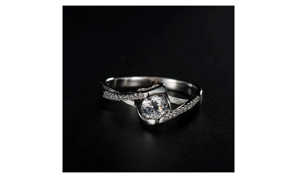 Angel's Heart White Gold Plated CZ Crystal Wedding Ring(6,7,8)