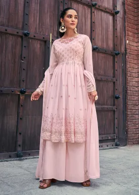 Attractive Georgette Chiku Beige Embroidered Palazzo Salwar Suit