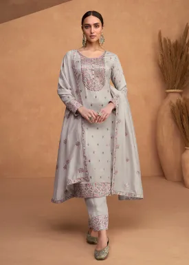 Beautiful Slate Grey Premium Silk Pant Style Salwar Suit