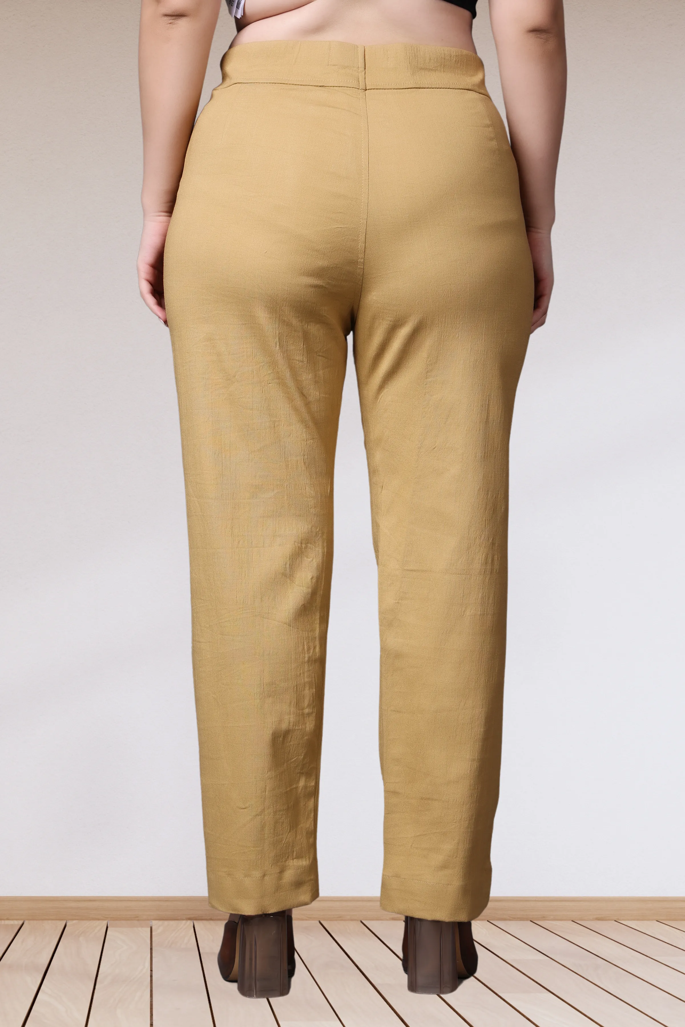 Beige Lycra Slub Pants
