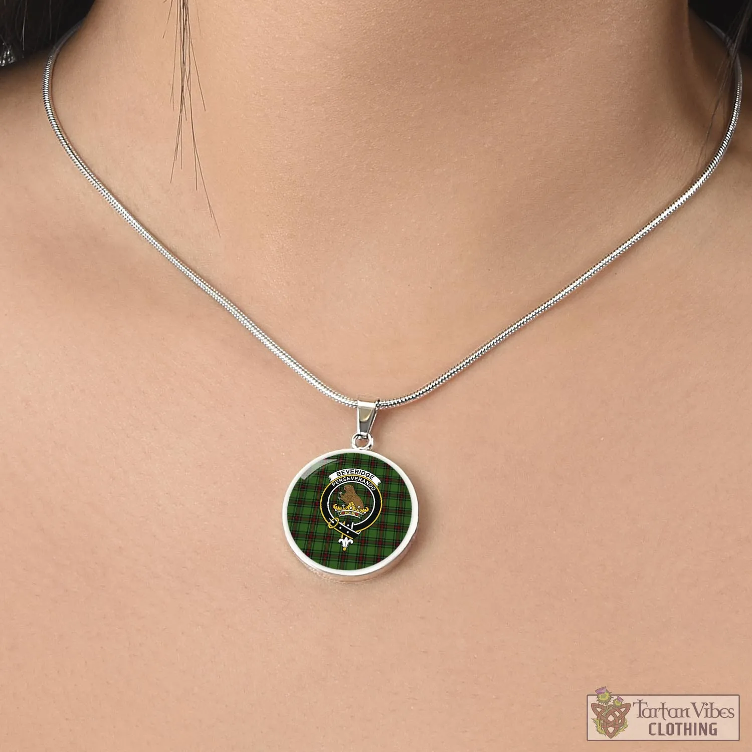 Beveridge Tartan Circle Necklace with Family Crest