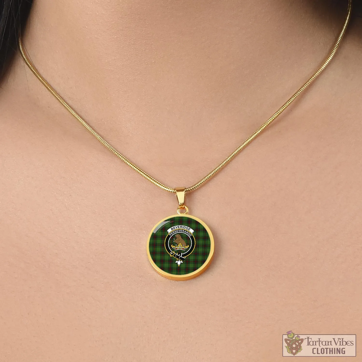 Beveridge Tartan Circle Necklace with Family Crest