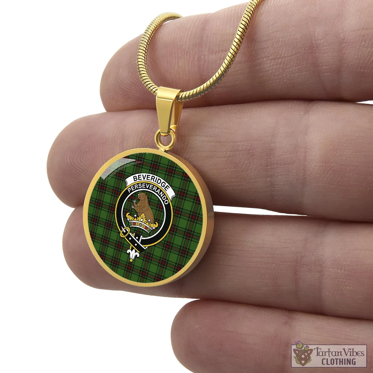 Beveridge Tartan Circle Necklace with Family Crest