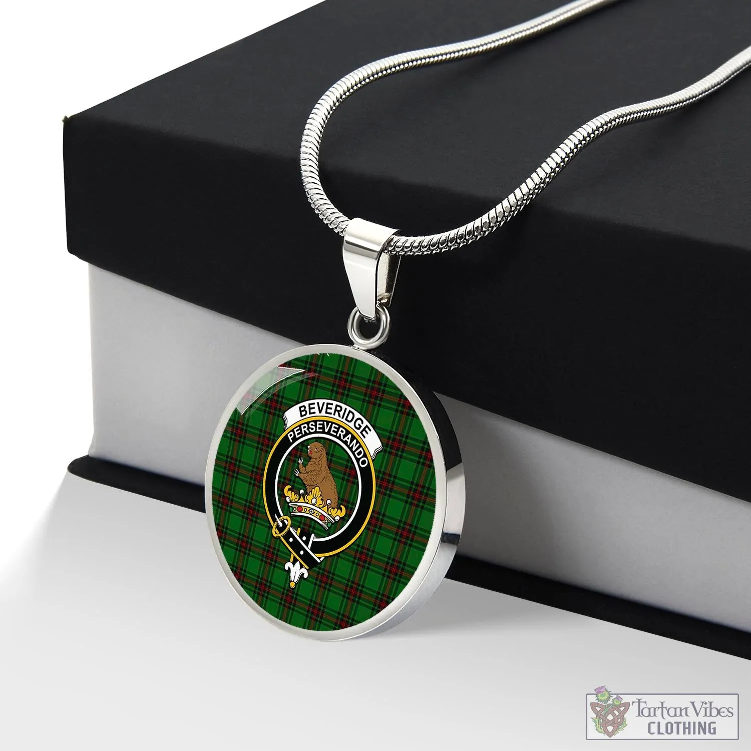Beveridge Tartan Circle Necklace with Family Crest