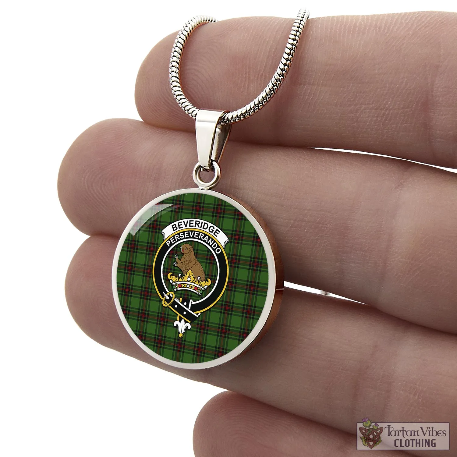 Beveridge Tartan Circle Necklace with Family Crest