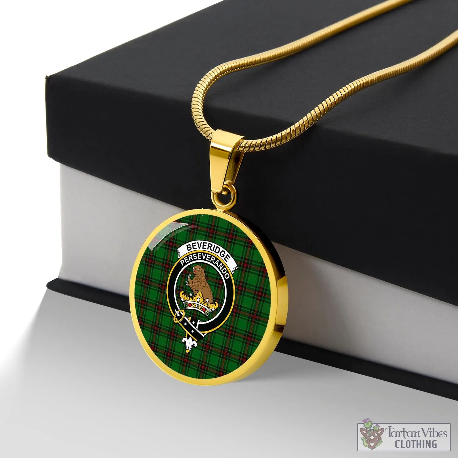 Beveridge Tartan Circle Necklace with Family Crest