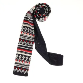 Black, Red & Ivory Designed Knit Tie