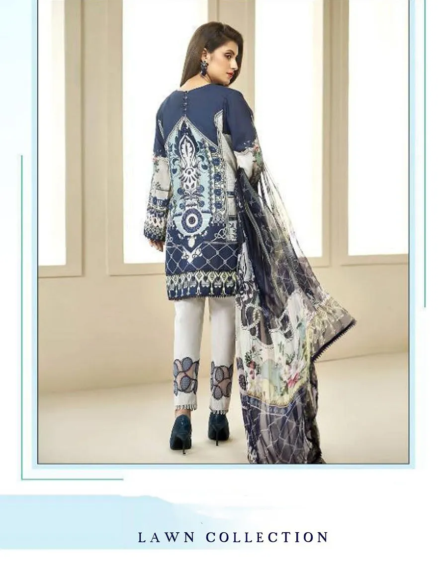 Blue Pakistani Lawn Cotton Unstitched Salwar Kameez Suit
