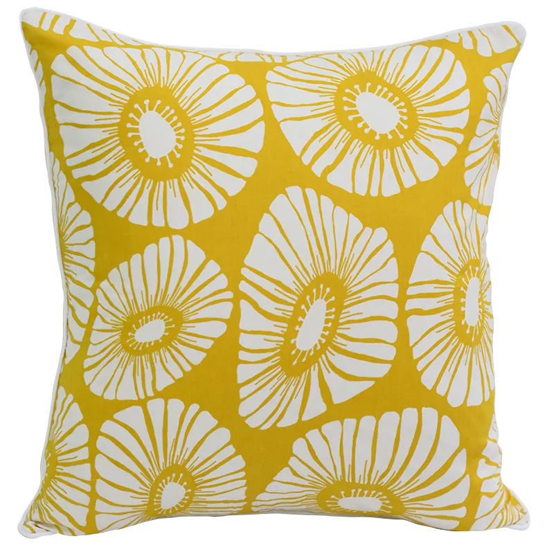 Citrus Yellow Retro Flowers Cushion Cover, 50 cm