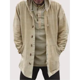 Cotton Vintage Ethnic Plain Hooded Shirt