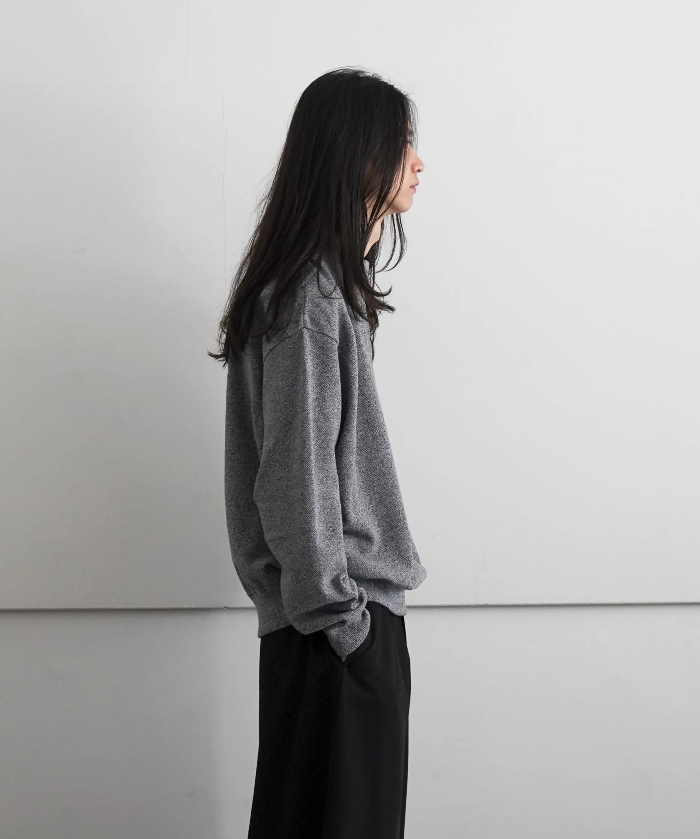 crepuscule Light Moss Stitch Half Zip P/O "D .GRAY"