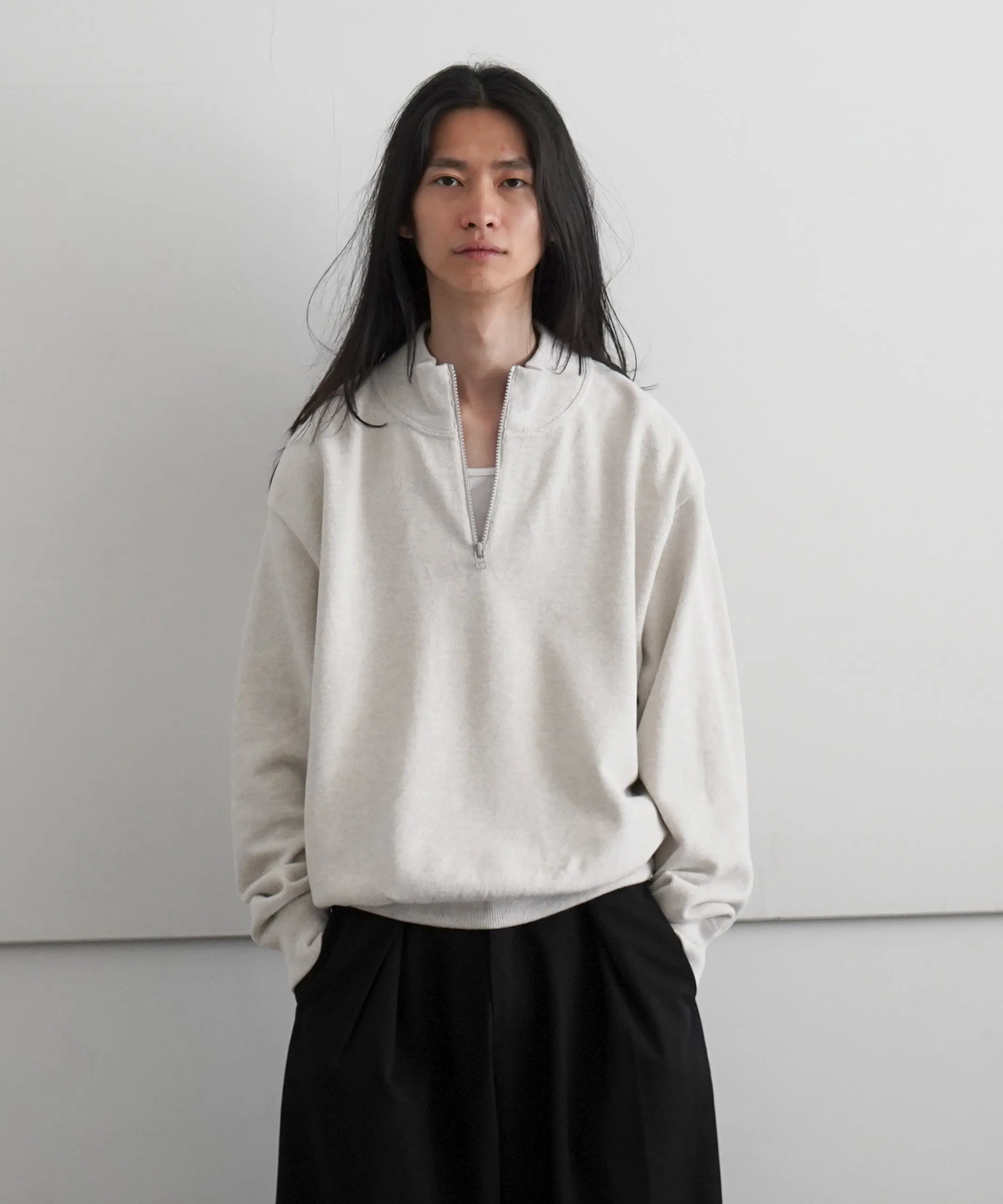 crepuscule Light Moss Stitch Half Zip P/O "D .GRAY"