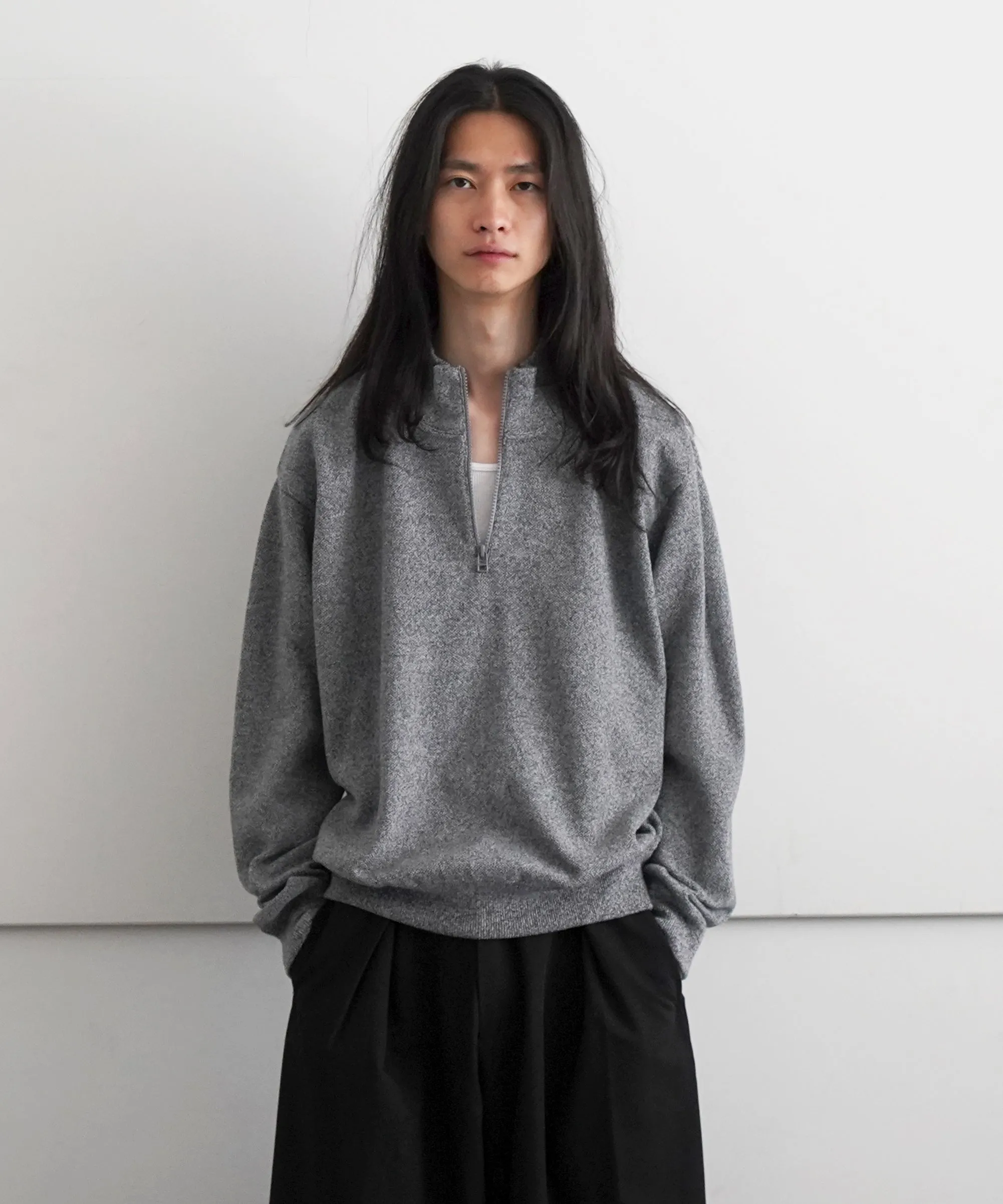 crepuscule Light Moss Stitch Half Zip P/O "D .GRAY"