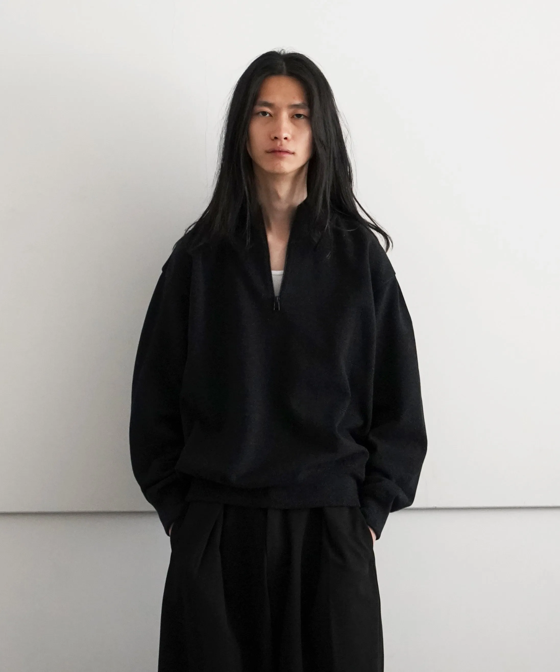 crepuscule Light Moss Stitch Half Zip P/O "D .GRAY"