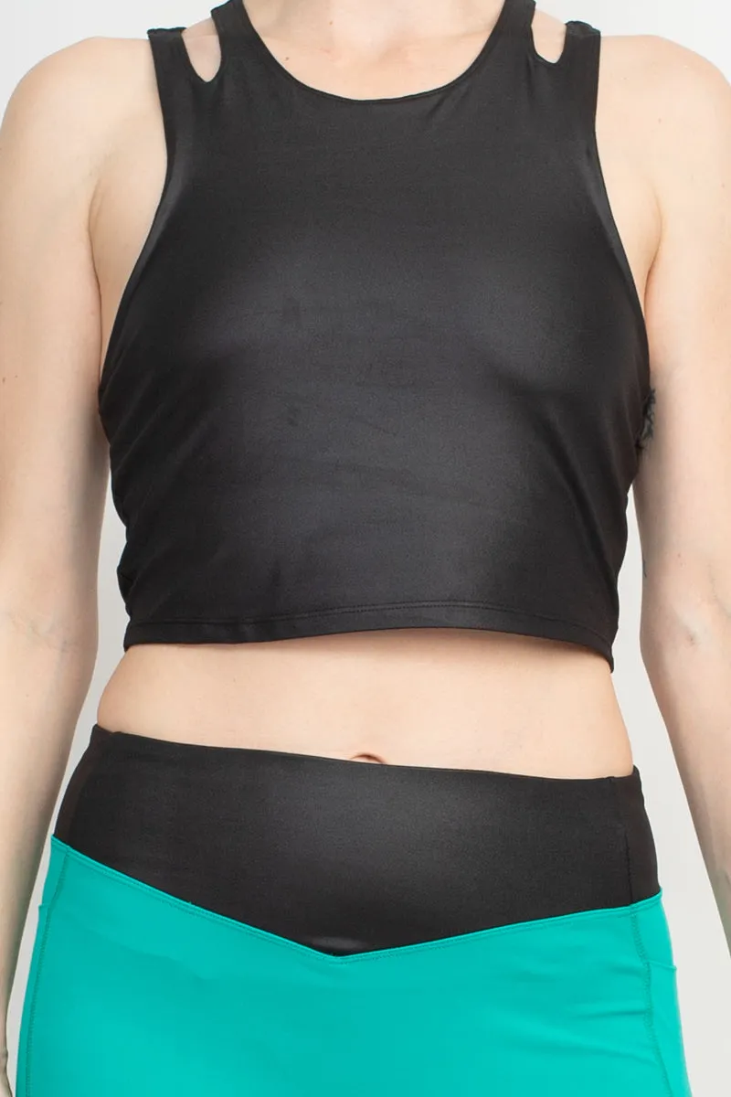 Crew Neck Sleeveless Racerback High Shine Interlock Crop Top