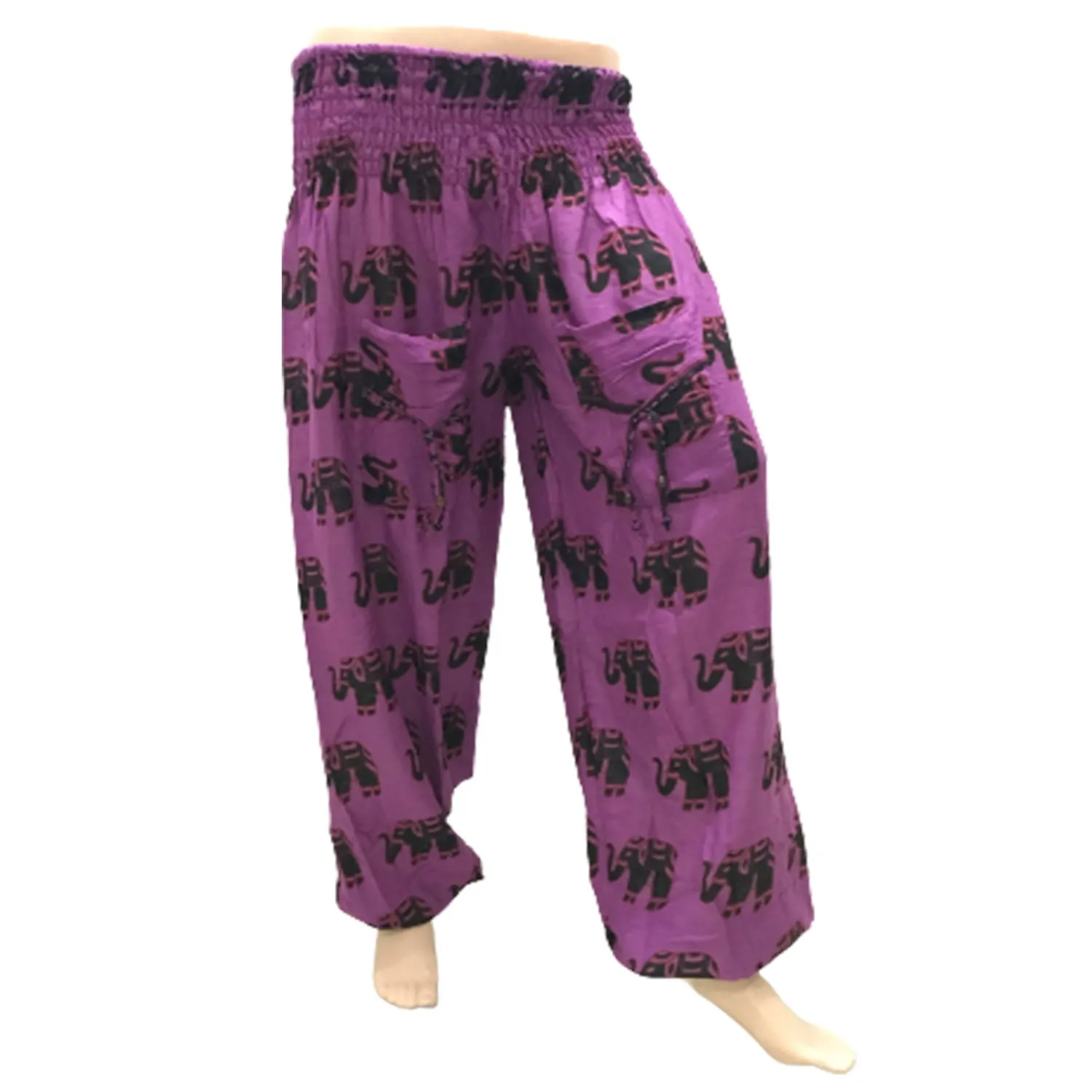 Cuffed Elephant Print Casual Trousers