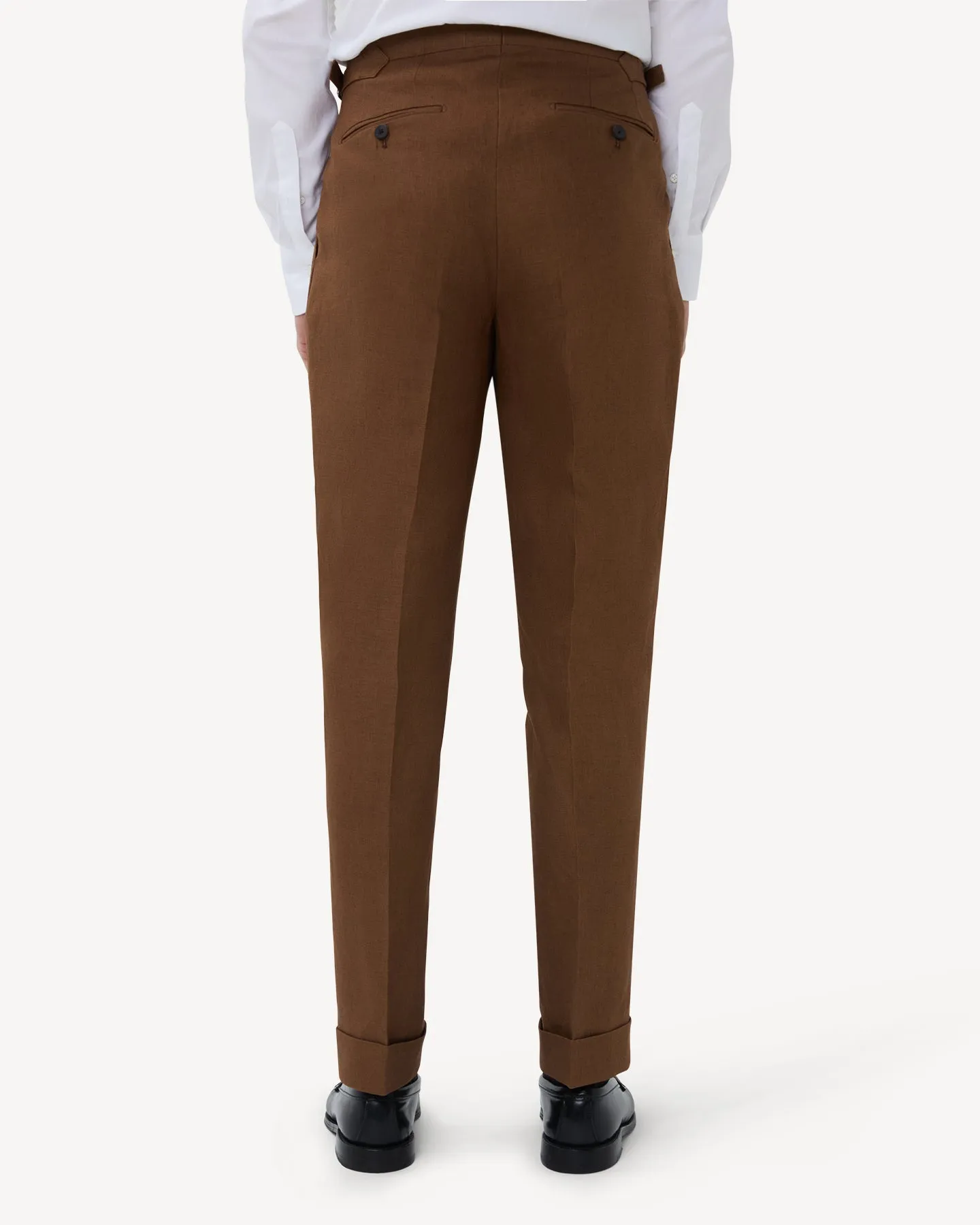 Dark Tan Single Pleat Linen Trousers