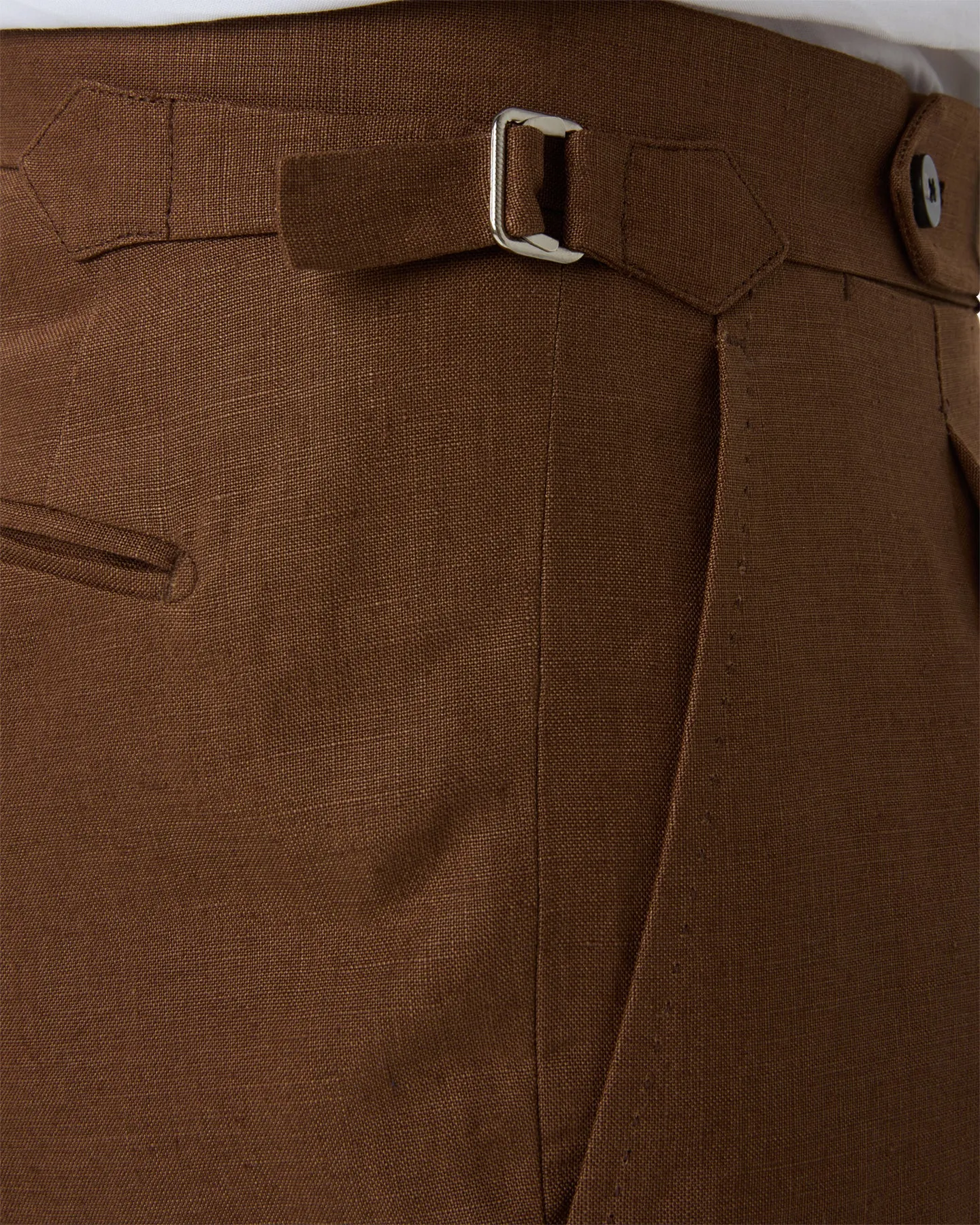 Dark Tan Single Pleat Linen Trousers