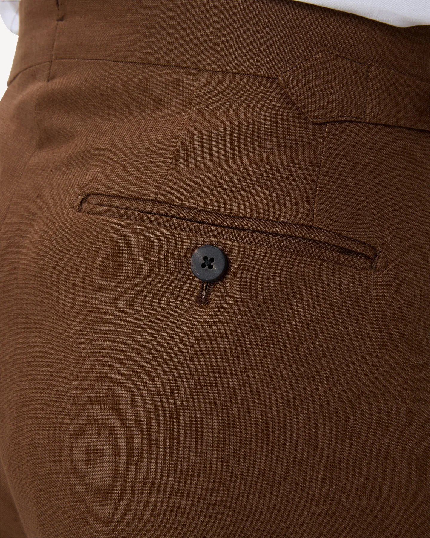 Dark Tan Single Pleat Linen Trousers