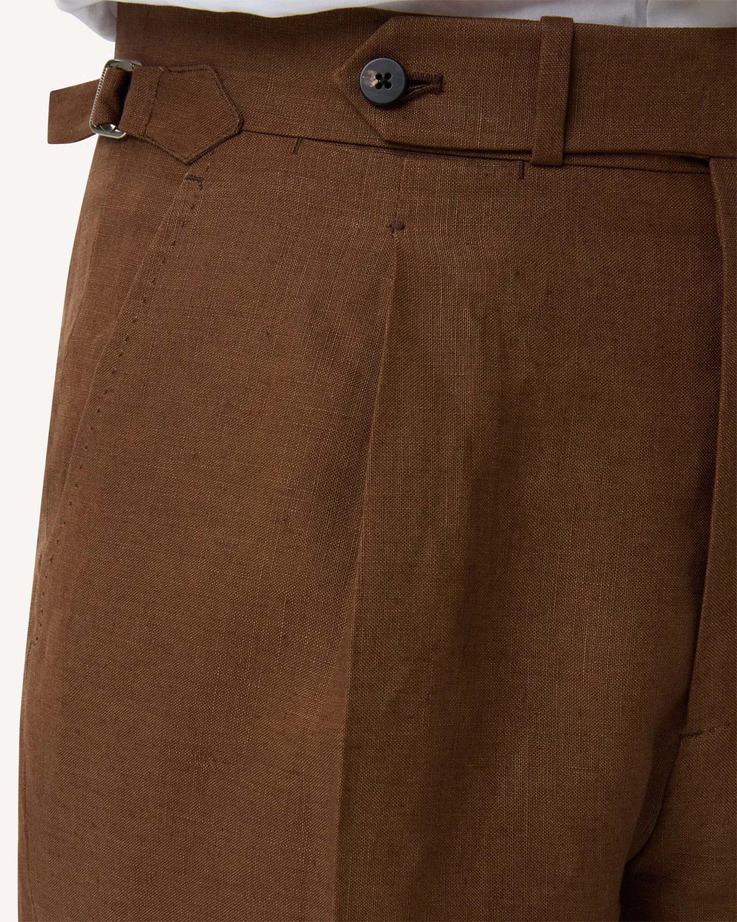 Dark Tan Single Pleat Linen Trousers