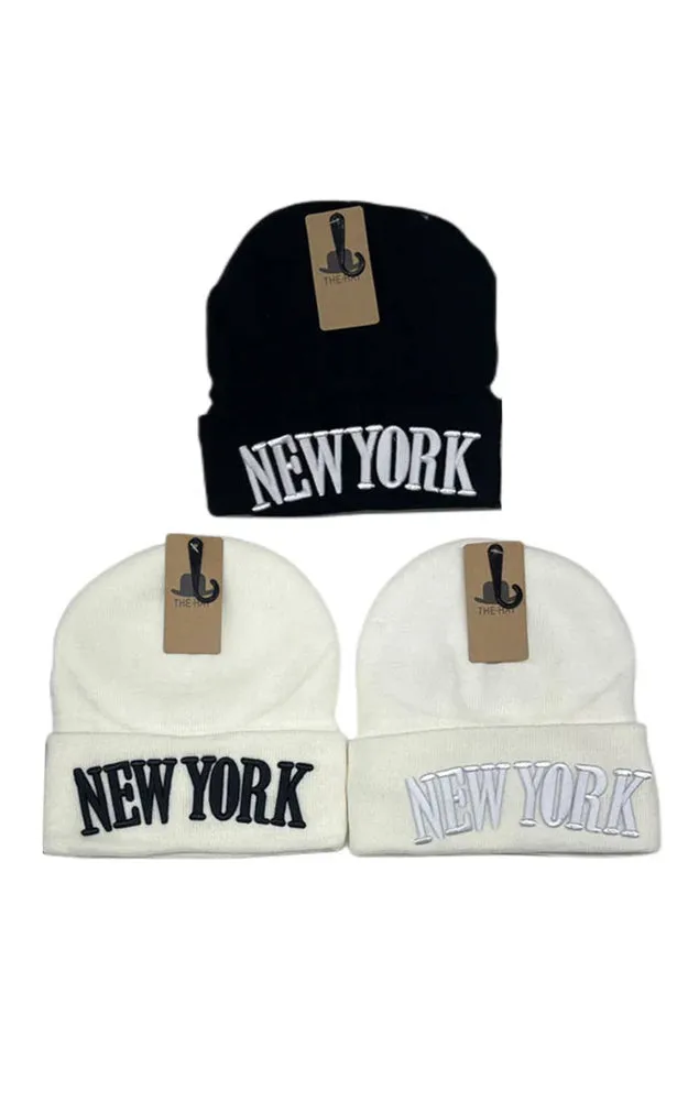 DBH3647 12pcs NEW YORK Beanie Hat 3D Embroidery