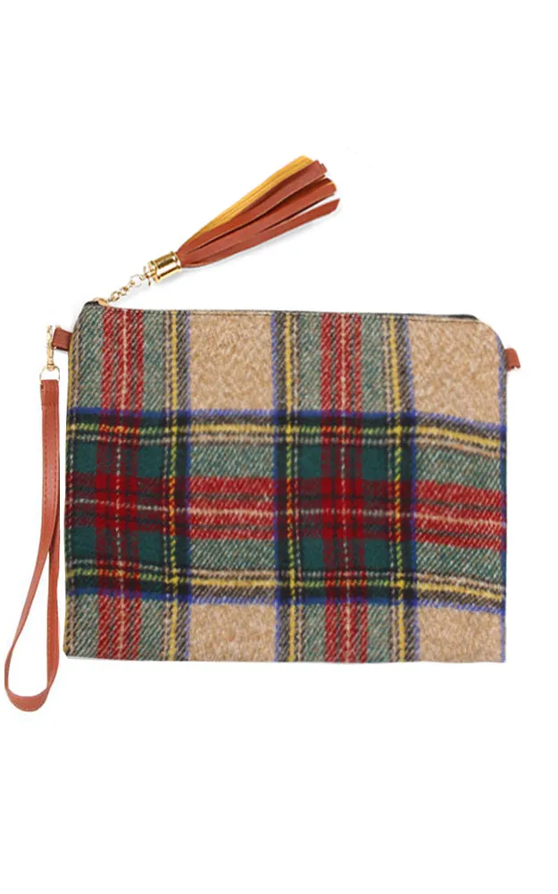 EABG9371 Beige Tartan Crossbody Clutch Bag