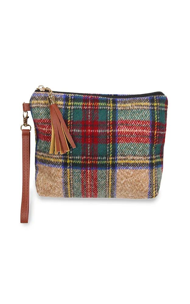 EABG9371 Beige Tartan Crossbody Clutch Bag