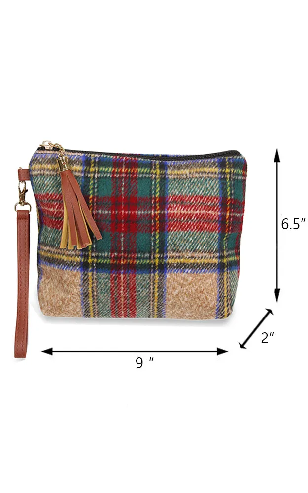 EABG9371 Beige Tartan Crossbody Clutch Bag