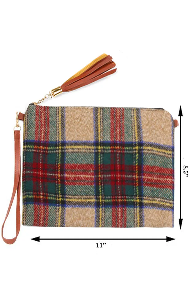 EABG9371 Beige Tartan Crossbody Clutch Bag