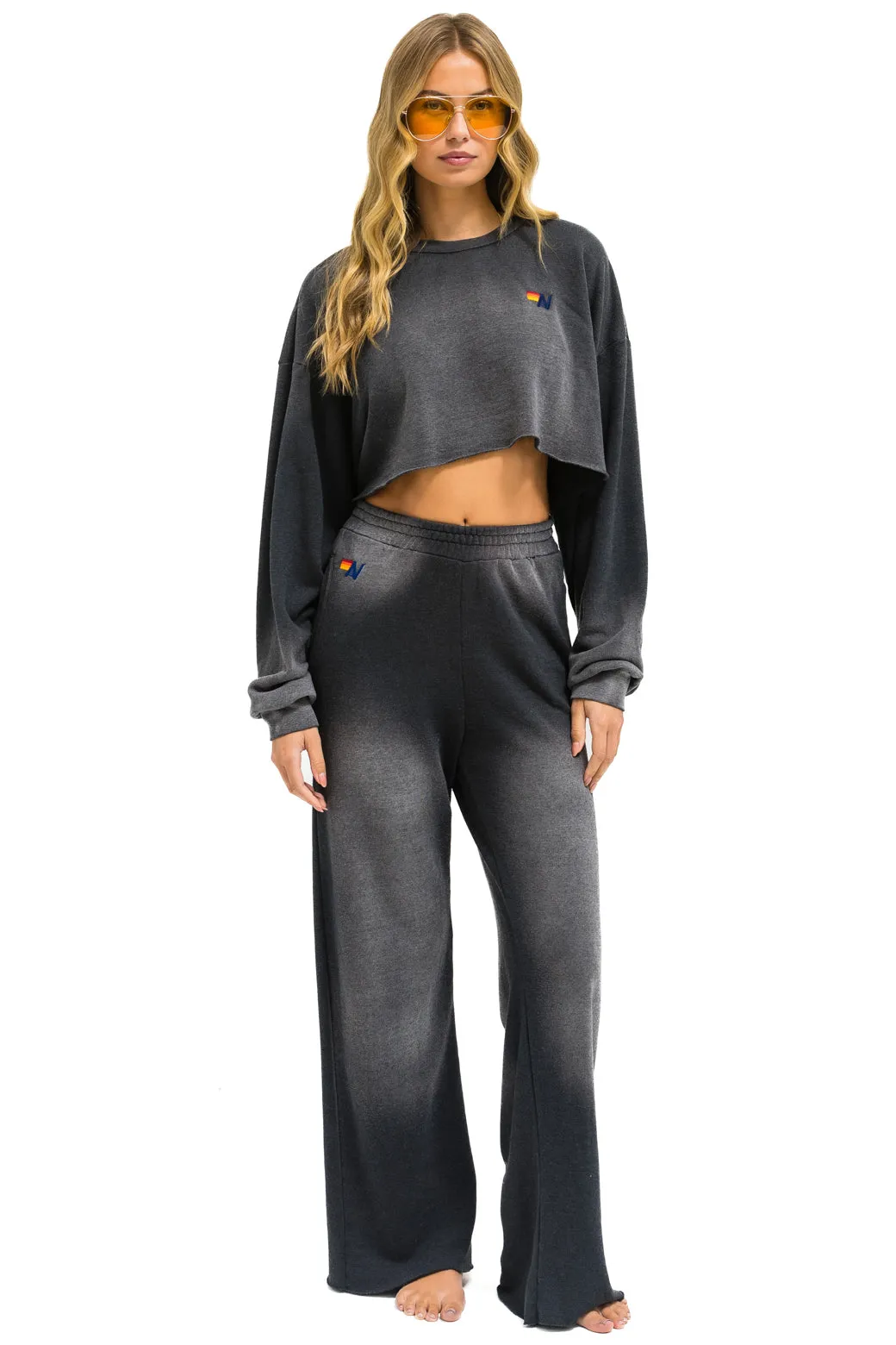 ESSENTIAL WOMENS WIDE LEG POCKET SWEATPANT IN FADED SMOKE