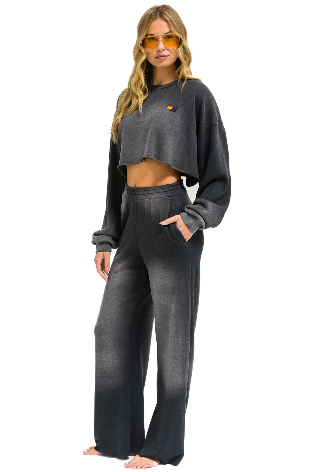 ESSENTIAL WOMENS WIDE LEG POCKET SWEATPANT IN FADED SMOKE