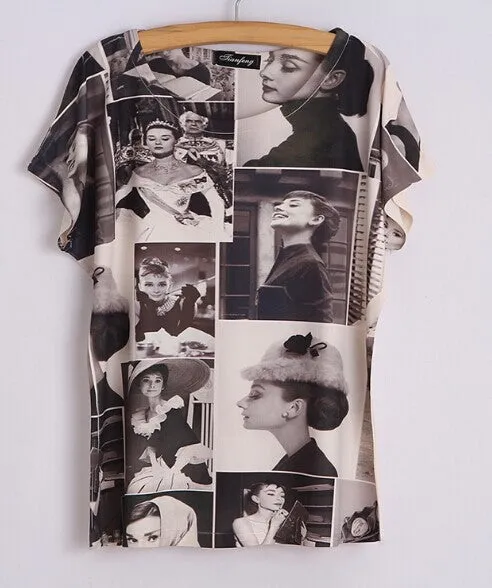 Fashion Women T Shirt Short Sleeve Eiffel Tower Print tshirts Women Tops T- Shirt Casual Patchwork Top Shirt Women