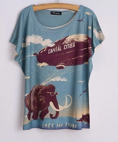 Fashion Women T Shirt Short Sleeve Eiffel Tower Print tshirts Women Tops T- Shirt Casual Patchwork Top Shirt Women