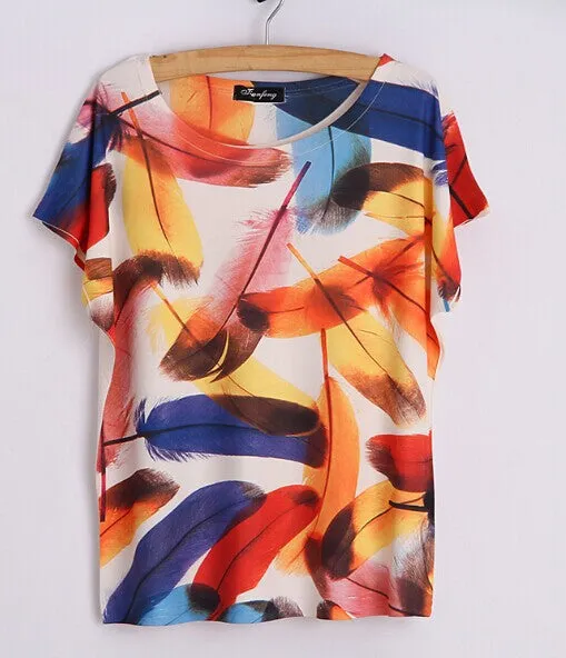Fashion Women T Shirt Short Sleeve Eiffel Tower Print tshirts Women Tops T- Shirt Casual Patchwork Top Shirt Women