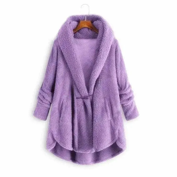 Hooded solid color casual jacket with horn button plush top