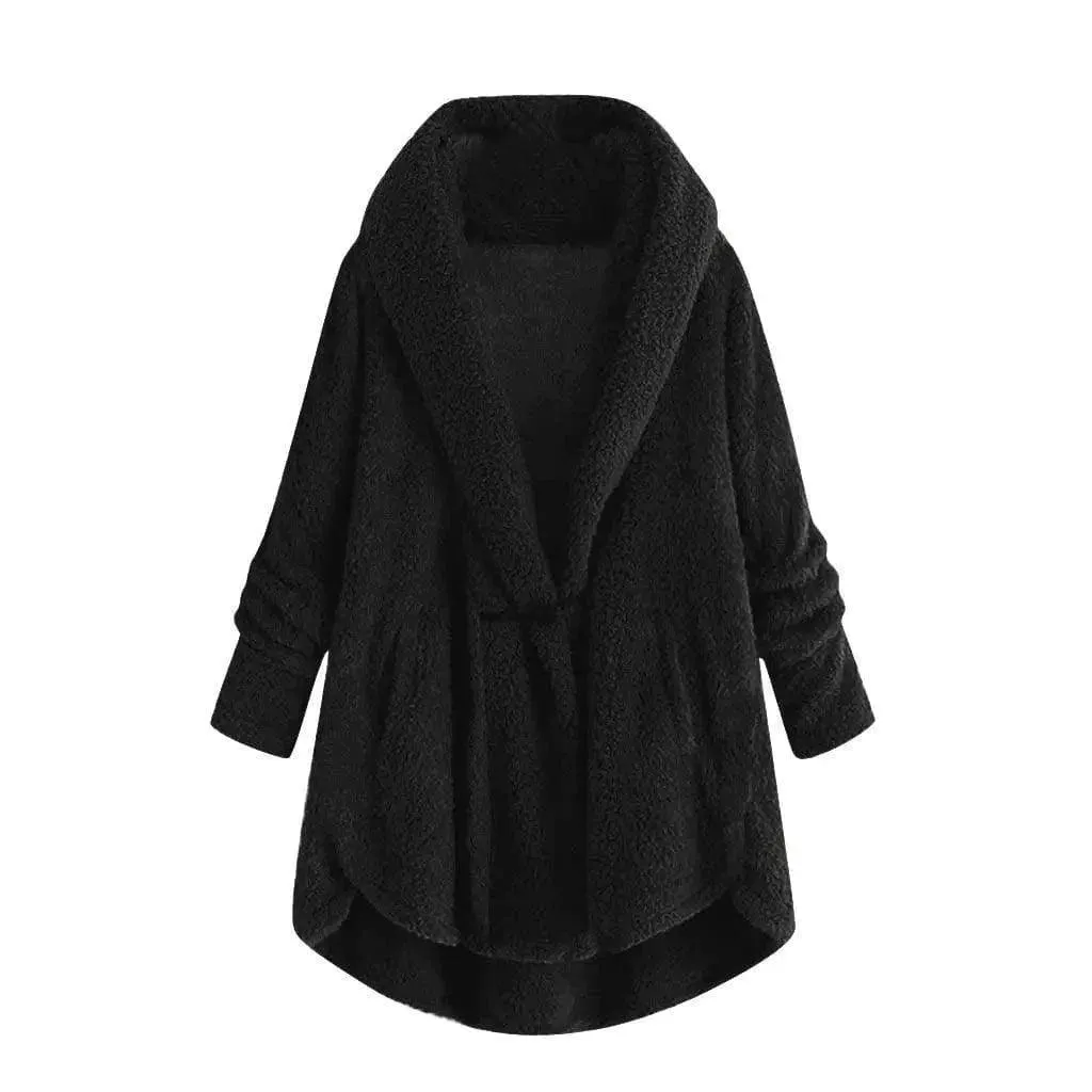 Hooded solid color casual jacket with horn button plush top