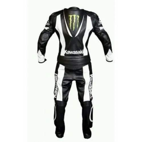 KAWASAKI MONSTER BLACK WHITE MOTORCYCLE LEATHER RACING SUIT