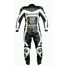 KAWASAKI MONSTER BLACK WHITE MOTORCYCLE LEATHER RACING SUIT