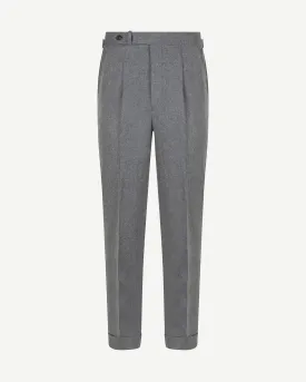 Light Grey Single Pleat Flannel Trousers