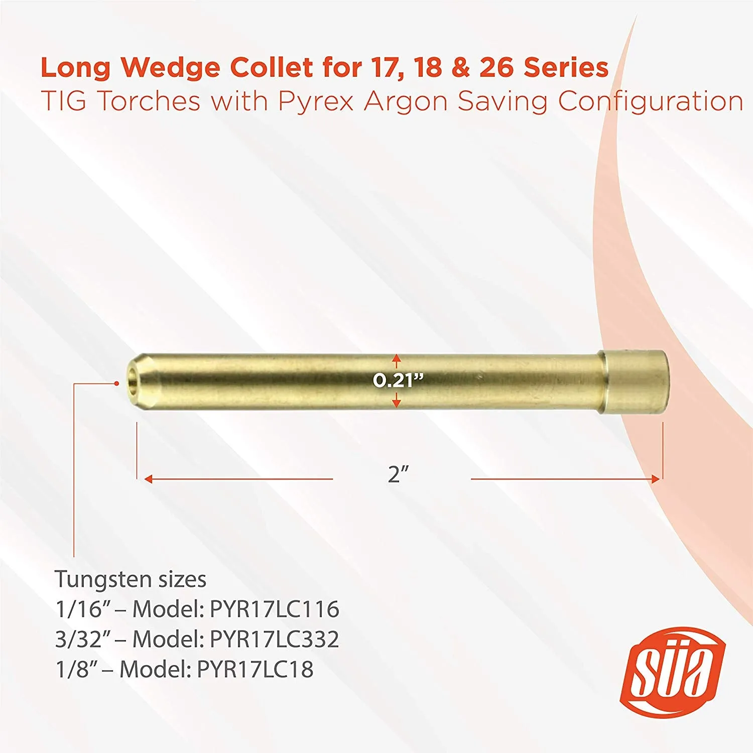 Long Wedge Collet for 17, 18 & 26 Series TIG Torches with Fused Quartz Argon-Saving Configuration