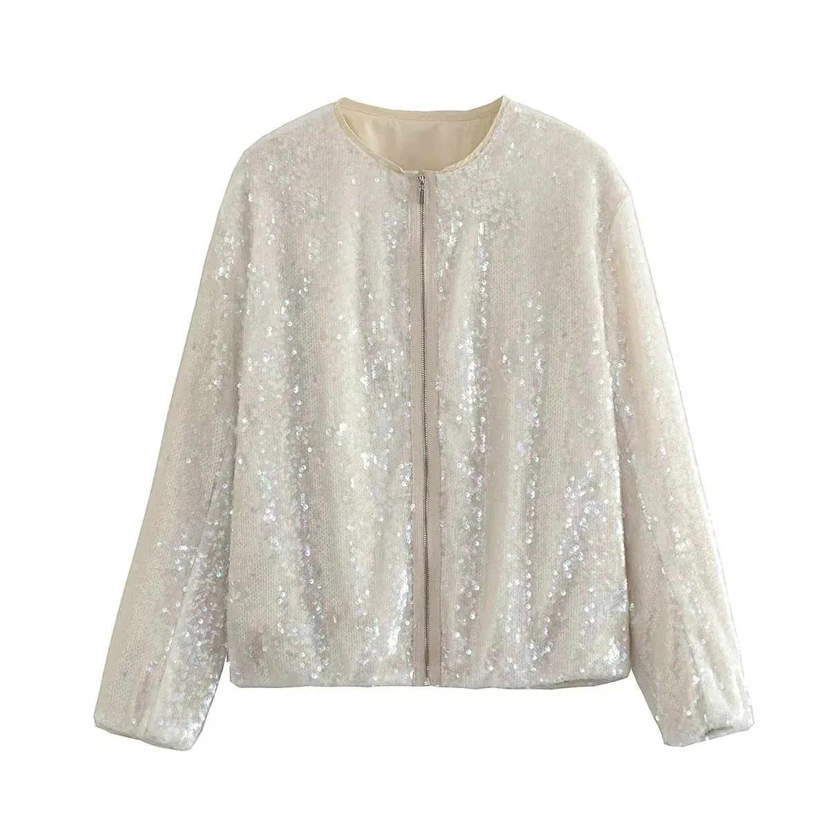 Loose Casual Sequin Zipper Femme Streetwear Solid Summer Jacket