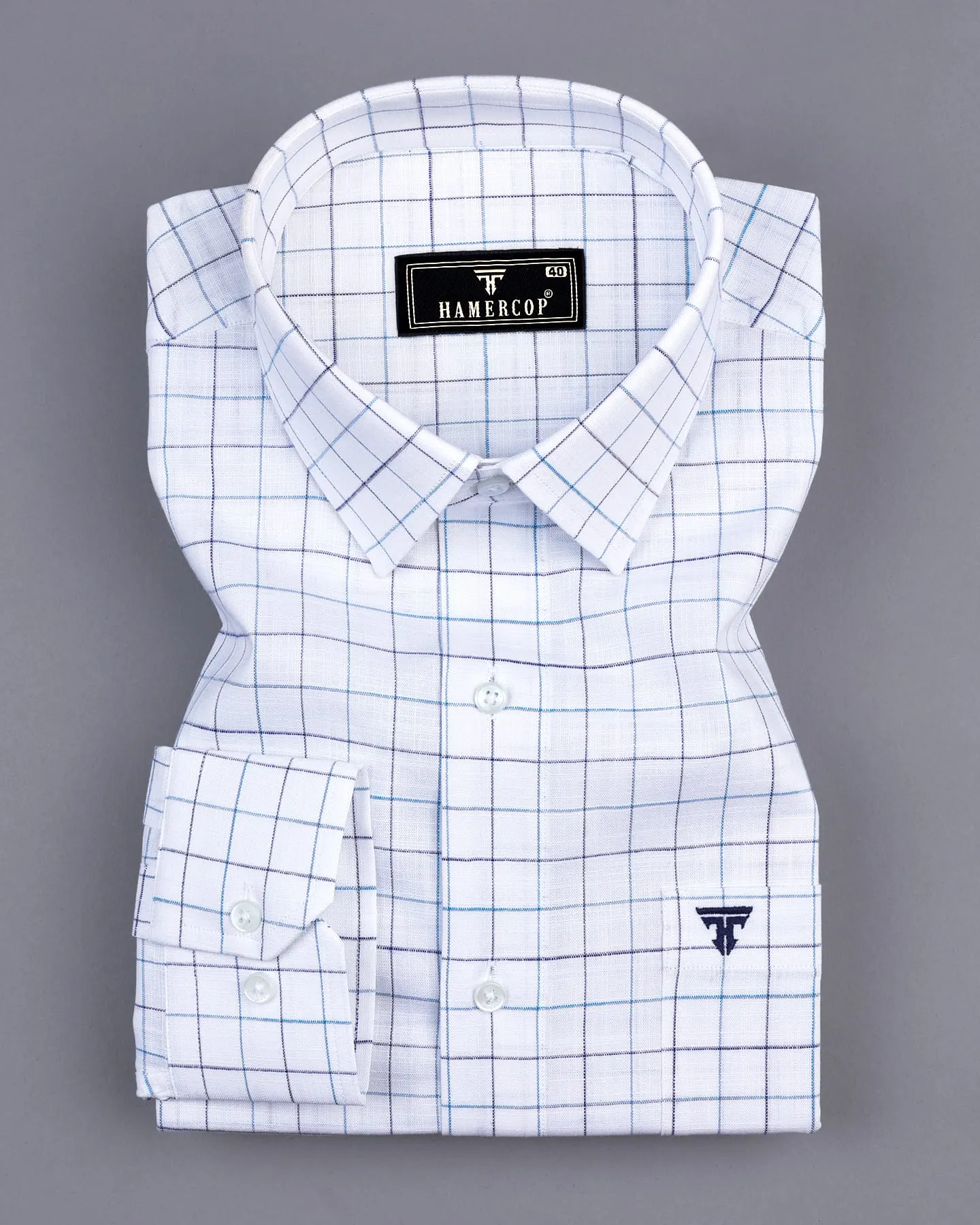 Medora SkyBlue Check White Linen Formal Cotton Shirt