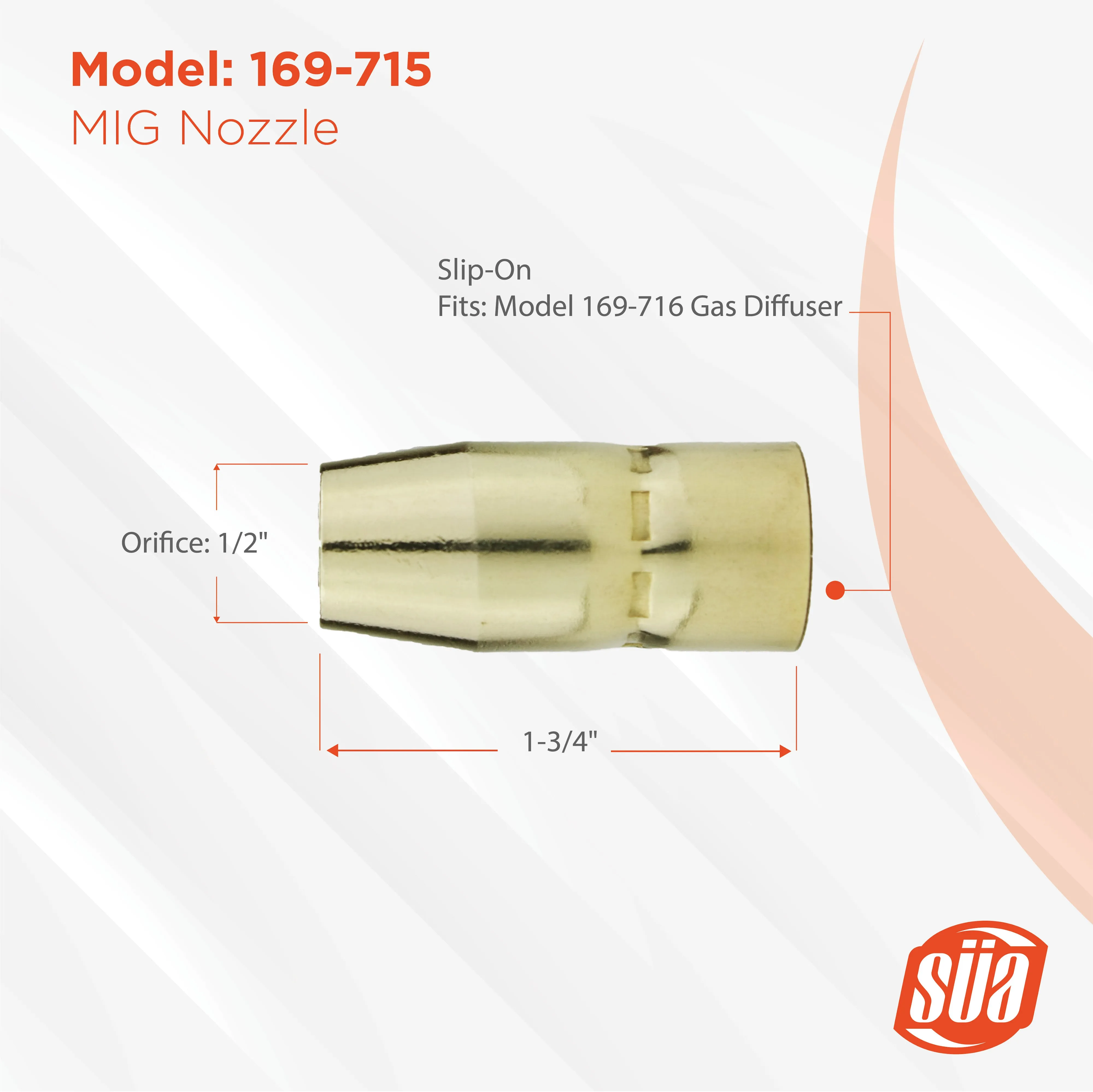 MIG Nozzle - Replacement for Miller M-10 & M-15 and Hobart H-9 & H-10 Guns - Size: 1/2" - Model: 169-715