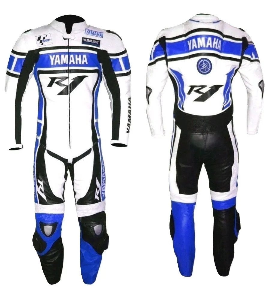 NEW BLUE R1 LEATHER RACING SUIT CE APPROVED PROTECTION