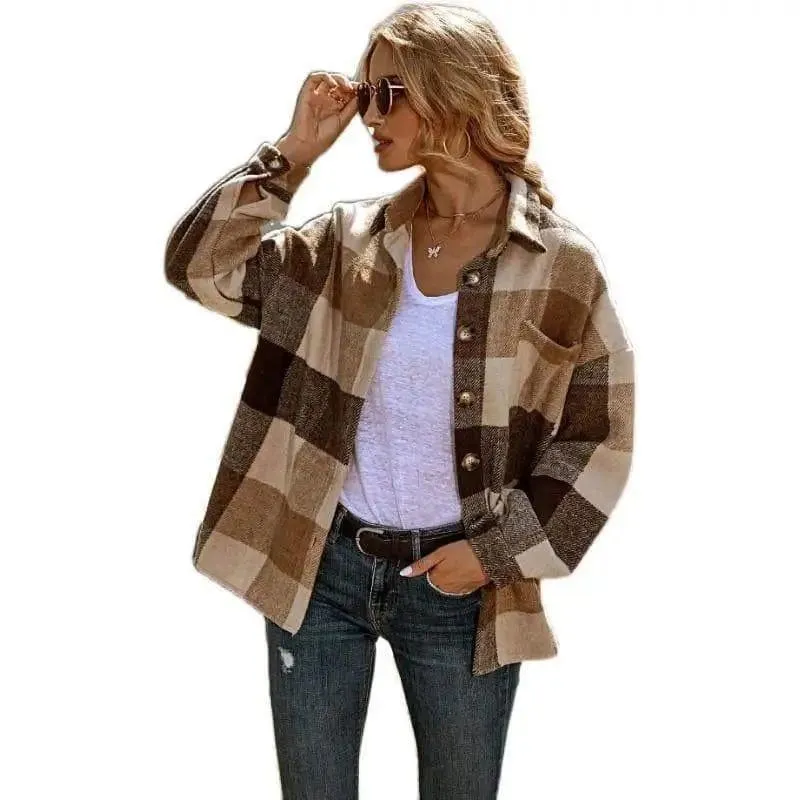 New Lapel Loose Casual Shirt Large Plaid Jacket