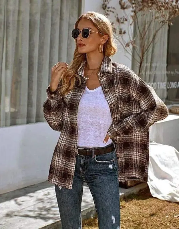 New Lapel Loose Casual Shirt Large Plaid Jacket