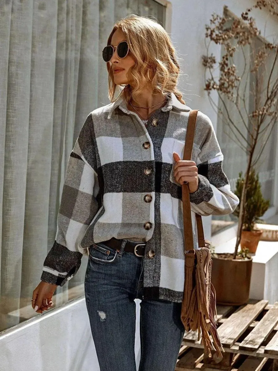 New Lapel Loose Casual Shirt Large Plaid Jacket