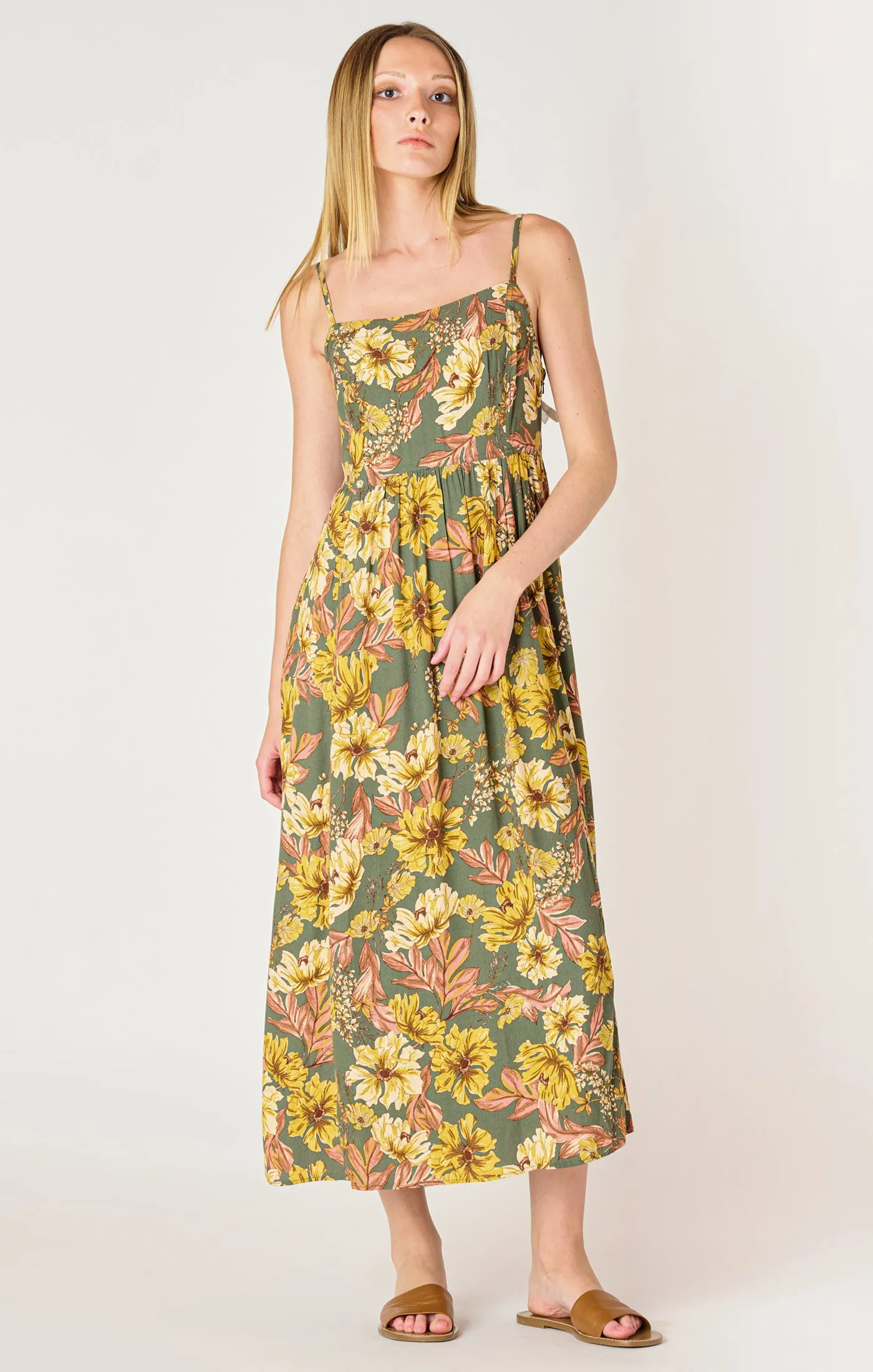 Olive Floral Midi Dress