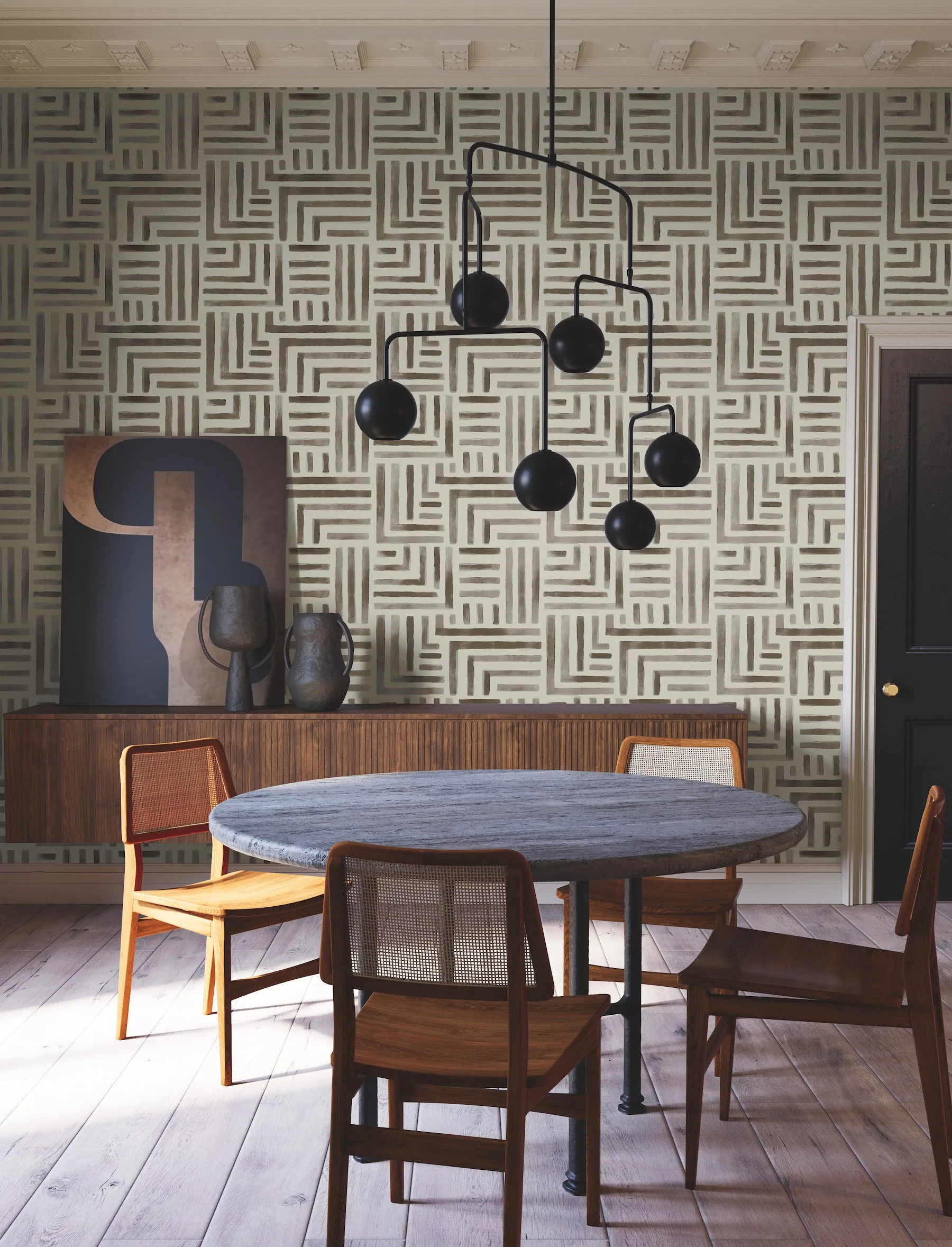 Painterly Labyrinth Wallpaper (Warm Neutral)
